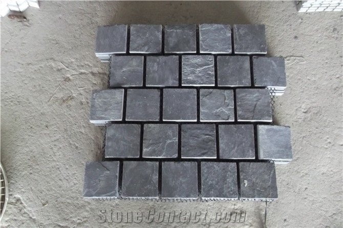 Cheap G654 Granite Cube Stone & Pavers, Flamed Sesame Black Granite Walkway Pavers with Net Paste