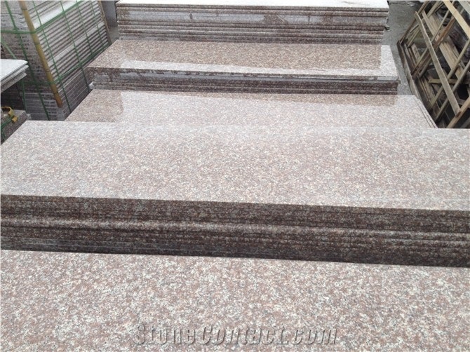 G687 Granite Stairs & Steps, Polished Pink Granite Stairs, Peach Red Granite Steps, Cheapest Chinese G687 Pink Granite Stairs