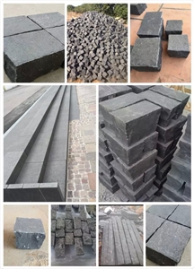 Landscaping Stones Cube Stone G654 Granite, Padang Dark Granite Cobble Stone, Flamed Sesame Black Granite Walkway Pavers