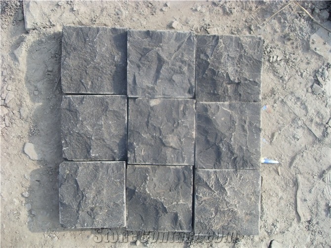 Mongolia Black Basalt Cube Stone & Pavers, Flamed China Black Basalt Driveway Paving Stone