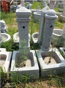 Garden Grey Shanqian Granite Water Bath Outdoor , Stone Water Basin in Garden ,Hand Carved Garden Stone Bird Bath
