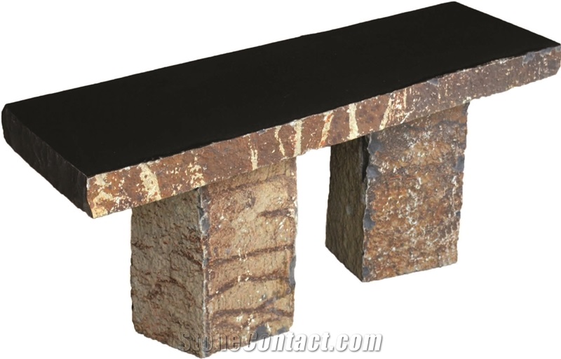 Mongolia Black Basalt Stone Bench and Chair in Garden and Landscaping