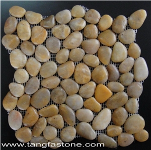 Natural River Stone Mosaic Tiles ,Polished Pebble Floor Tiles ,Pebble Mosaic in Mesh