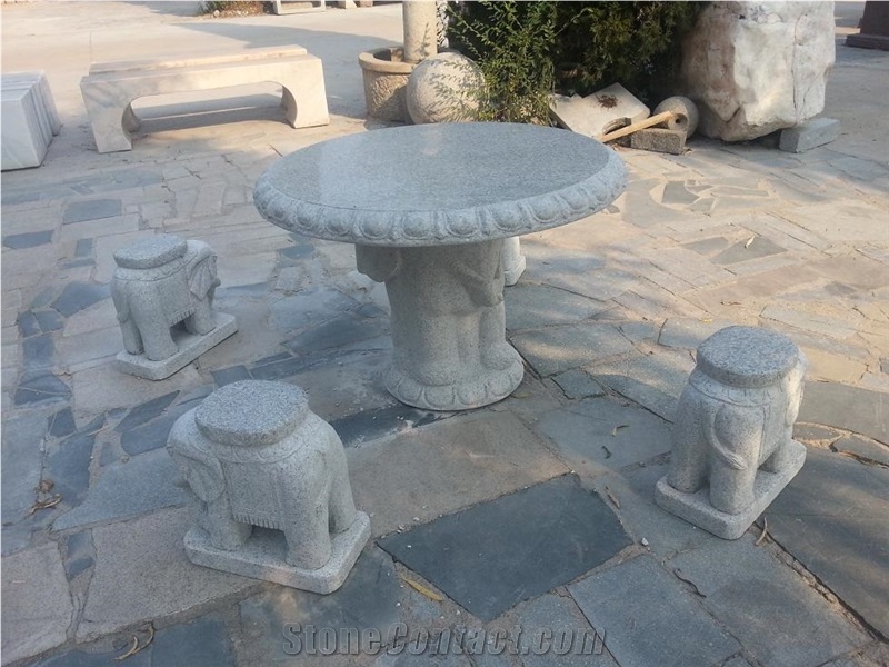 Natural Stone Garden Table and Benches in Landscaping ,Polished Stone Garden Bench