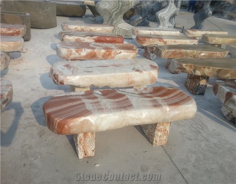 Outdoor Marble Polished Stone Bench and Table