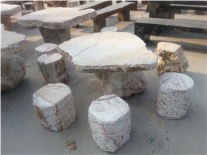 Outdoor Marble Polished Stone Bench and Table