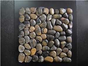 Polished Mix Color River Stone Mosaic in Kitchen and Bathroom ,Pebble Stone Mosaic Tiles in Paving