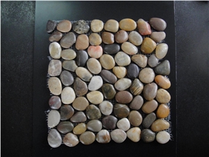 Polished Mix Color River Stone Mosaic in Kitchen and Bathroom ,Pebble Stone Mosaic Tiles in Paving