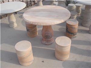 Polished Stone Marble Bench and Tables in Garden