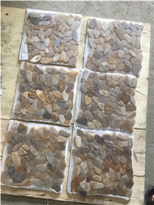 Sliced Flat River Stone Pebble Mosaic Tile,Polished Pebble on Mesh,Sliced Pebble Tile