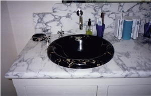Arabescato Marble Vanity Top Nero Portoro Solid Sink