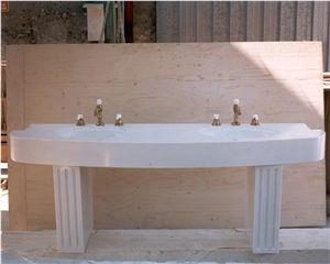 Pedestal Solid Wash Basin in White Sivec Marble Vanity Top