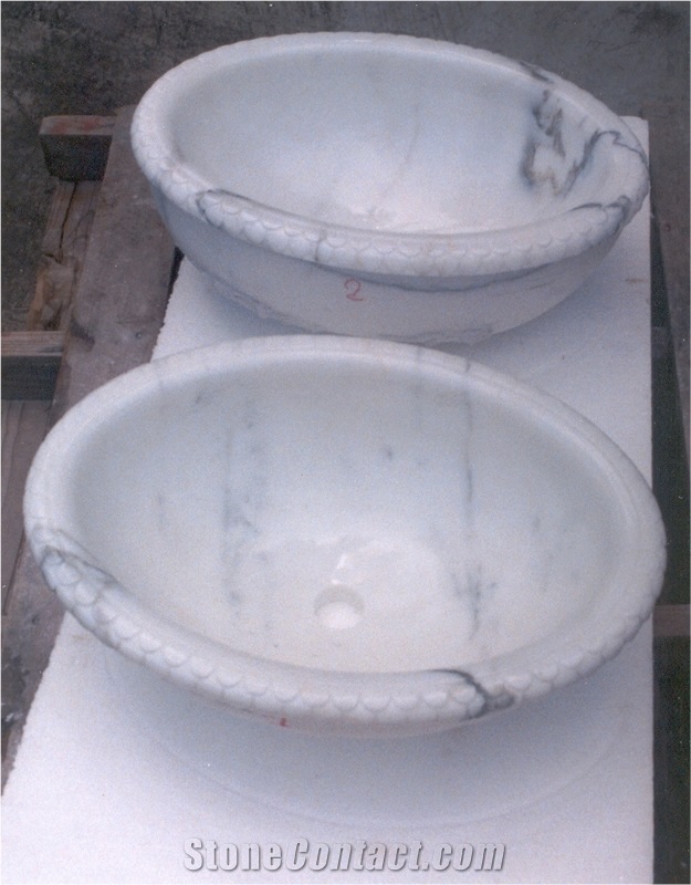 Solid Basin Bowl in Statuary White Marble