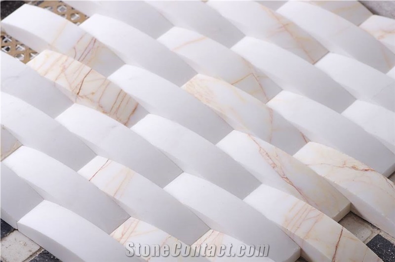 Golden Spider White Marble Basketweave Mosaic