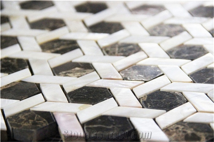 Art Pattern Mesh Mixed Marble Add Shell Mosaic