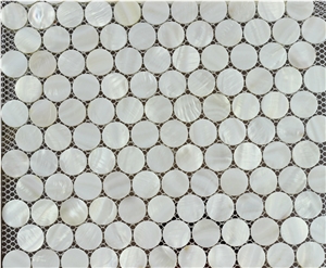 Circle White Glass Mother Of Pearl Mosaic Top Sheet