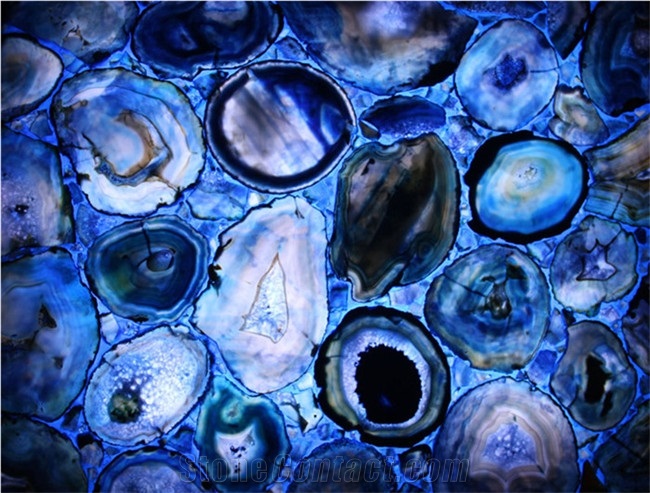 Luxury Blue Agate Stone Slab, Semi Precious Stone Wall, Gemstone Slabs