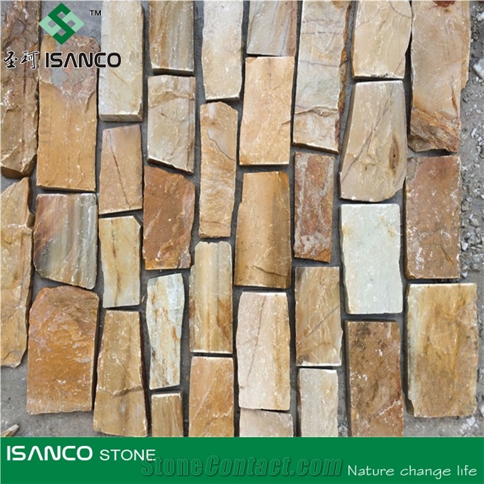 China Yellow Sandstone Cultured Stone, Stacked Stone Veneer, Wall Cladding