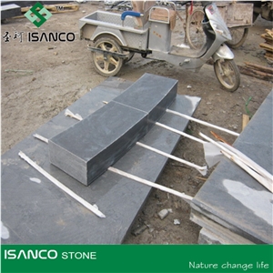 Limestone Step, Honed Exterior Step, China Blue Limestone Steps, Honed Blue Limestone Stair Treads,Half or 1/4 Bullnose Blue Limestone Staircase with Sawn Cut Edges and Machine Cut Back