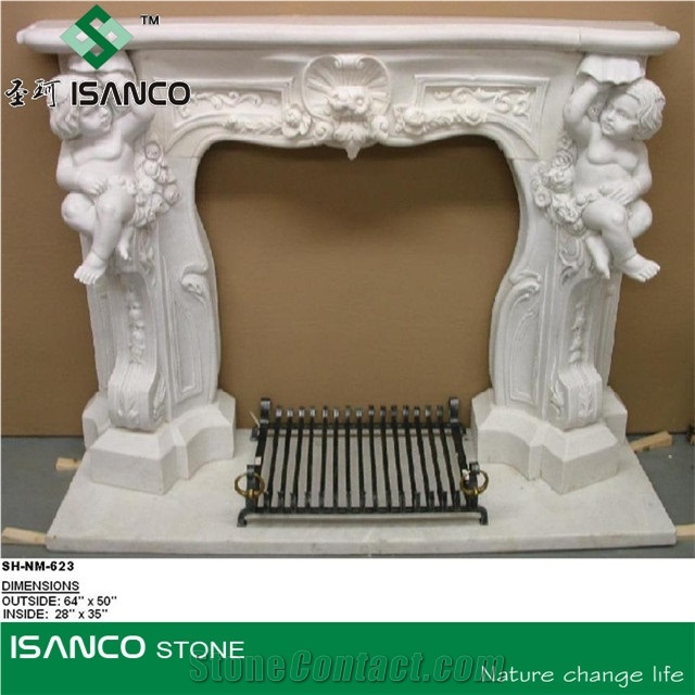 Polished White Marble Fireplace Mantel/Hearth/Design/Surround, Volakas Fireplace, British Style Fireplace, White Marble Fireplace Mantel Handcarved Flower Sculptured Fireplace