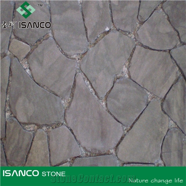 Purple Sandstone Crazy Flagstone on Mesh,Irregular Shape Pavers, Mesh Stone Paving, Stone Net Paste, Random Flagstone