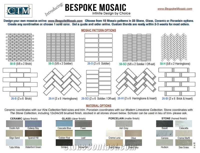 Bespoke Mosaic Pattern Stone, Glass, Ceramic or Porcelain
