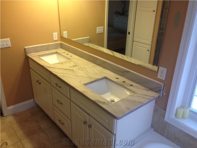 Montclair Mariposa Danby Marble countertops for your bath by DDF Granite