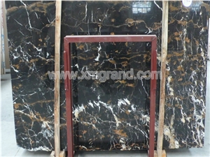 Black & Gold Flower Marble, Pakistan Nero Portoro Marble Wall Covering Tiles and Slabs Black Gold Marble