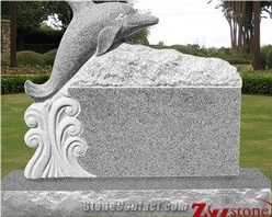 Cheap Price Dolphin Sculpture Sesame White/ G603 Granite Western Style Tombstones/ Single Monuments/ Upright Monuments/ Engraved Tombstones/ Engraved Headstones