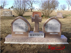 Good Quality Double Hearts Arch Style Oak Hill Granite Heart Tombstones/ Upright Monuments/ Family Monuments/ Headstones/ Monument Design