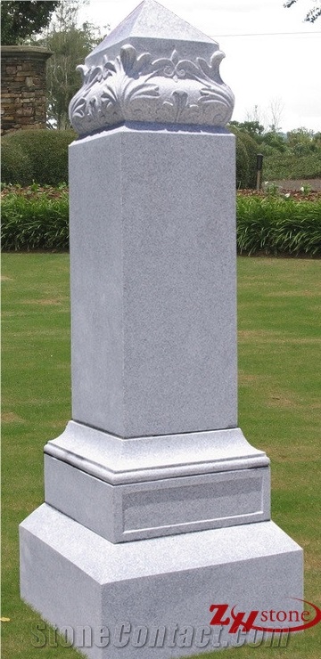 Good Quality Engraving Top Two Piece Obelisk Sesame White/ G603 Granite Tombstone Design/ Monument Design/ Western Style Monuments/ Western Style Tombstones/ Engraved Tombstones