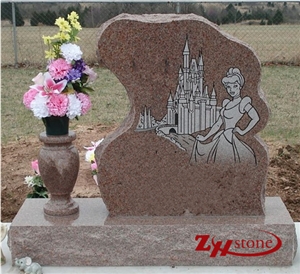Good Quality Flower Engraving Flat Side Shoulders Indian Red/ Imperial Red Granite Upright Monuments/ Family Monuments/ Headstones/ Engraved Headstones/ Monument Design
