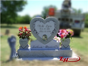 Good Quality Heart Shaped Design Sesame White/ G603 Granite Tombstone Design/ Heart Tombstones/ Single Monuments/ Upright Monuments/ Headstones