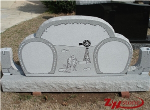 Good Quality Horseshoe Shaped with Side Vases G603/ Sesame White Granite Tombstone Design/ Western Style Tombstones/ Upright Monuments/ Family Monuments/ Headstones