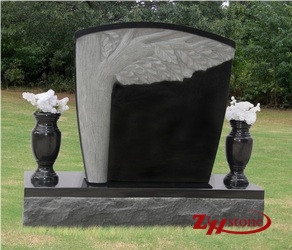 Good Quality Natural Edge with Flower Engraving Absolute Black/ Shanxi Black/ China Black Granite Single Monuments/ Upright Monuments/ Engraved Tombstones/ Headstones/ Engraved Headstones