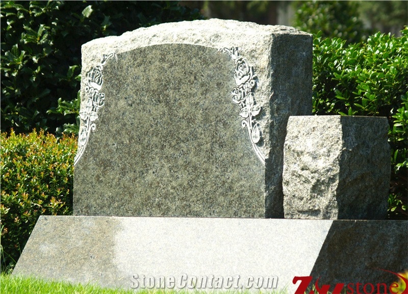 Good Quality Natural Serp with Flower Carving Verde Crystal Granite Tombstone Design/ Western Style Tombstone/ Single Monuments/ Upright Monuments/ Headstones