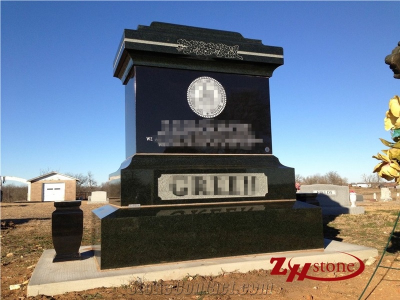 Good Quality Oval Shaoe with Middle Vase Shanxi Black/ Absolute Black/ China Black Granite Tombstone Design/ Western Style Monuments/ Double Monuments/ Upright Monuments/ Headstones