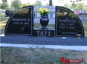 Good Quality Polished Double Quarter Circle with Middle Vase Shanxi Black/ China Black/ Absolute Black Granite Upright Monuments/ Headstones/ Double Monuments/ Gravestone/ Custom Monuments