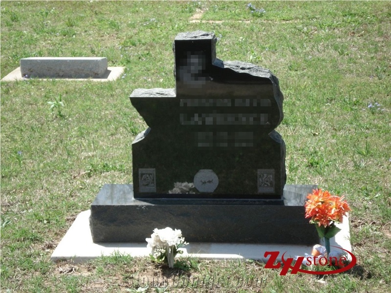 Good Quality Polished Heart Shaped with Flowers Carfting Absolute Black/ Indian Black Granite Heart Tombstones/ Engraved Tombstones/ Engraved Headstones/ Cemetery Tombstones/ Custom Monuments