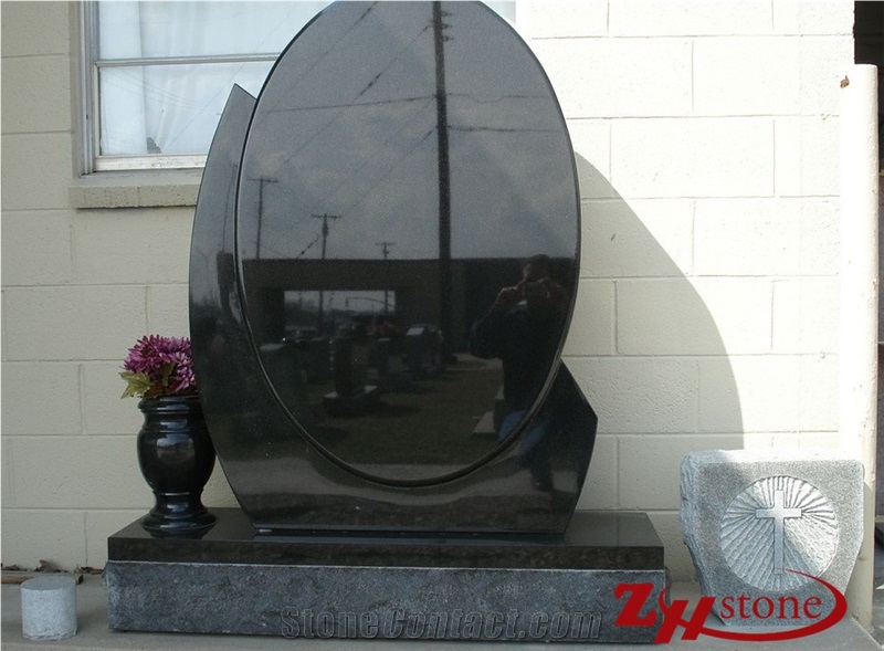 Good Quality Polished Upright Oval Design Absolute Black/ China Black/ Shanxi Black Granite Tombstone Design/ Western Style Tombstones/ Single Monuments/ Upright Monuments/ Headstones