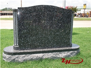 Good Quality Serp Top with Corner Checks and Column Carving Blue Pearl Granite Tombstone Design/ Monument Design/ Western Style Monuments/ Gravestone/ Custom Monuments