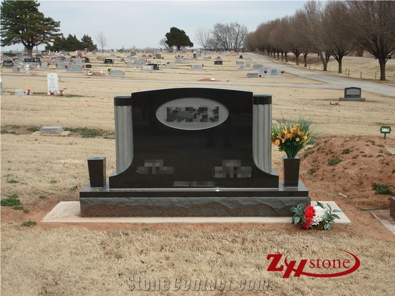 Good Quality Traditional Typical Wing Top Beveled Monument Bahama Blue/ Vizag Blue Granite Upright Monuments/ Family Monuments/ Bevel Headstones/ Double Monuments/ Gravestone