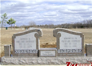 Good Quality Typical Wing Monument with Corner Checks and Side Vases Dakota Mahogany Granite Tombstone Design/ Monument Design/ Western Style Monuments/ Western Style Tombstones/ Double Monuments