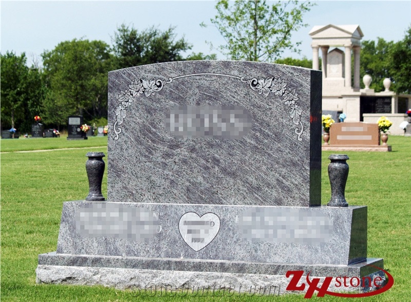 Oval Top Double Bases Bahama Blue/ Vizag Blue Granite Monument Design/ Western Style Tombstones/ Single Monuments/ Bevel Headstones/ Cemetery Tombstones