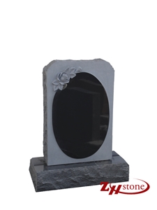 Oval Top Double Bases Bahama Blue/ Vizag Blue Granite Monument Design/ Western Style Tombstones/ Single Monuments/ Bevel Headstones/ Cemetery Tombstones