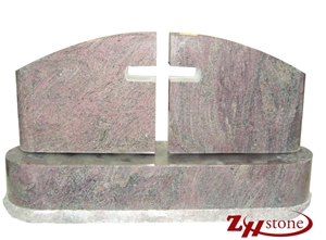 Oval Top with Cross Multiple Color Red Granite Tombstone Design/ Monument Design/ Cross Tombstones/ Western Style Monuments/ Western Style Tombstones