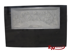 Traditional Serp Top with Engravings Shanxi Black/ China Black/ Absolute Black Granite Tombstone Design/ Western Style Monuments/ Upright Monuments/ Headstones/ Monument Design