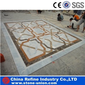 Black and White Marble Lobby Marble Flooring Design Factory Price,Polished Round Water Jet Medallions Inlay Flooring Tiles