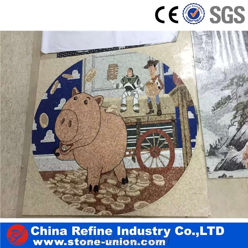 Floor Square Medallion Marble Mosaic Materials,Round Water Jet Medallions Inlay Flooring Tiles, Customized White Bottom Marble Flooring Paving Tiles