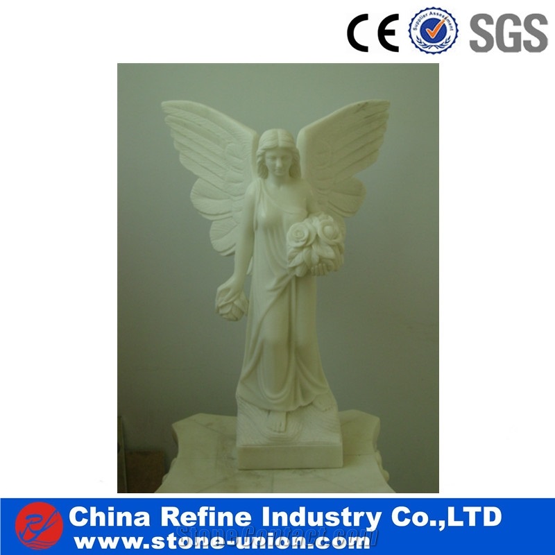 Garden Sitting Angel Statue from Factory , Marble Praying Angel Statue , Angel Statue Headstone